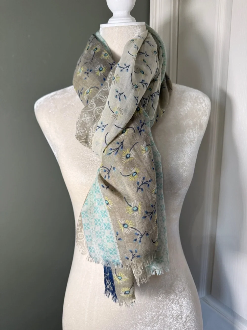 Fat Face Patchwork Look Stripe Lightweight Scarf Boho Coastal Floral Wrap